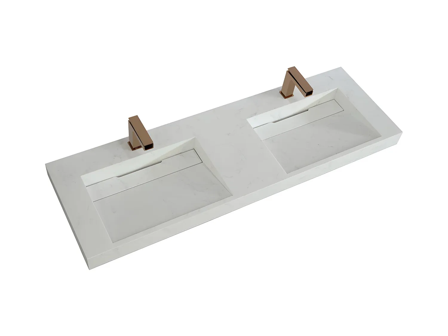 Doble lavabo suspendido efecto mármol blanco - KODIAK - Ancho 140.2 x Prof. 45.2 x Alt. 8  cm