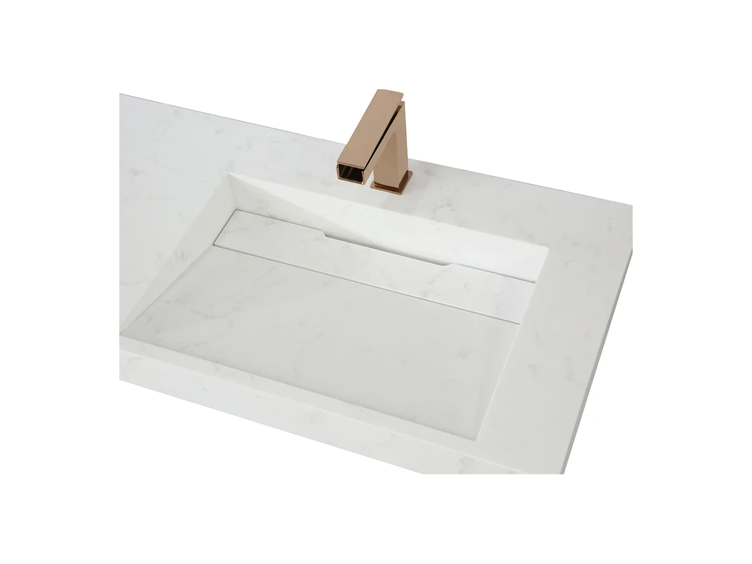 Doble lavabo suspendido efecto mármol blanco - KODIAK - Ancho 140.2 x Prof. 45.2 x Alt. 8  cm