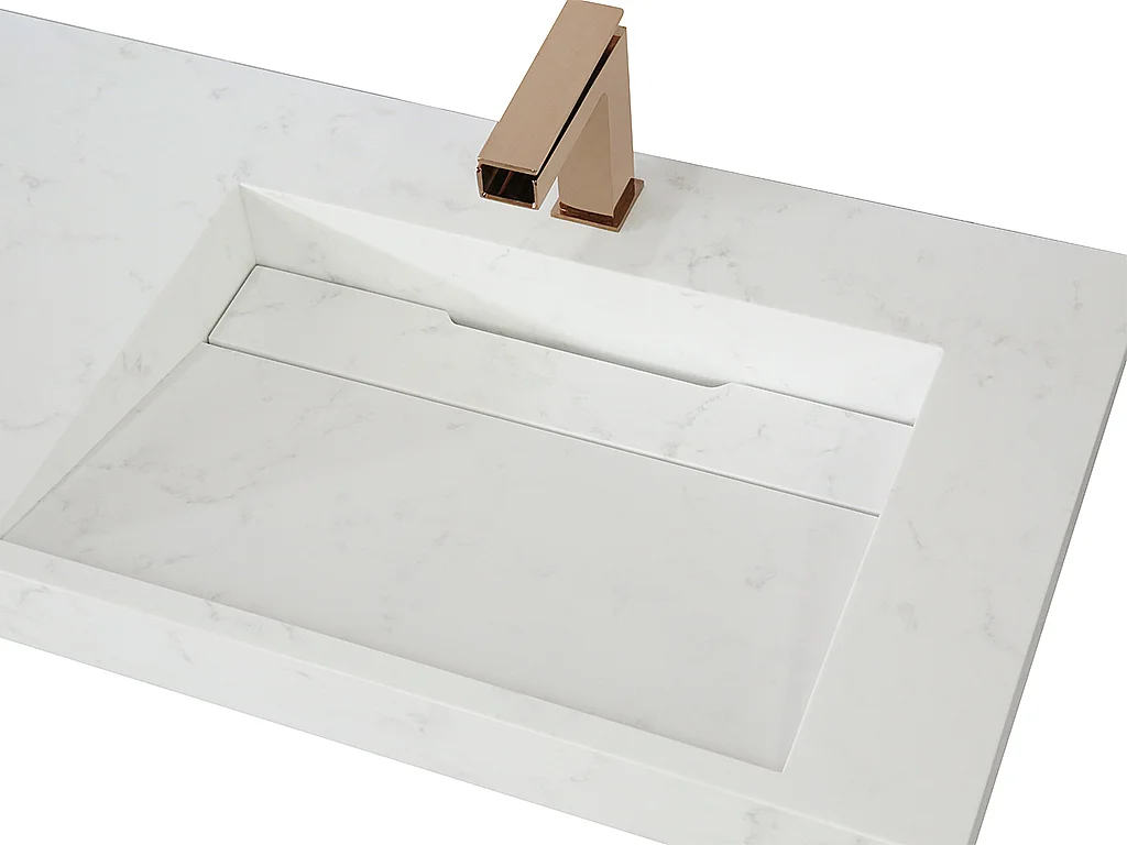 Double vasque suspendue en solid surface effet marbre blanc -  KODIAK - L140.2 x l45.2 x H8 cm