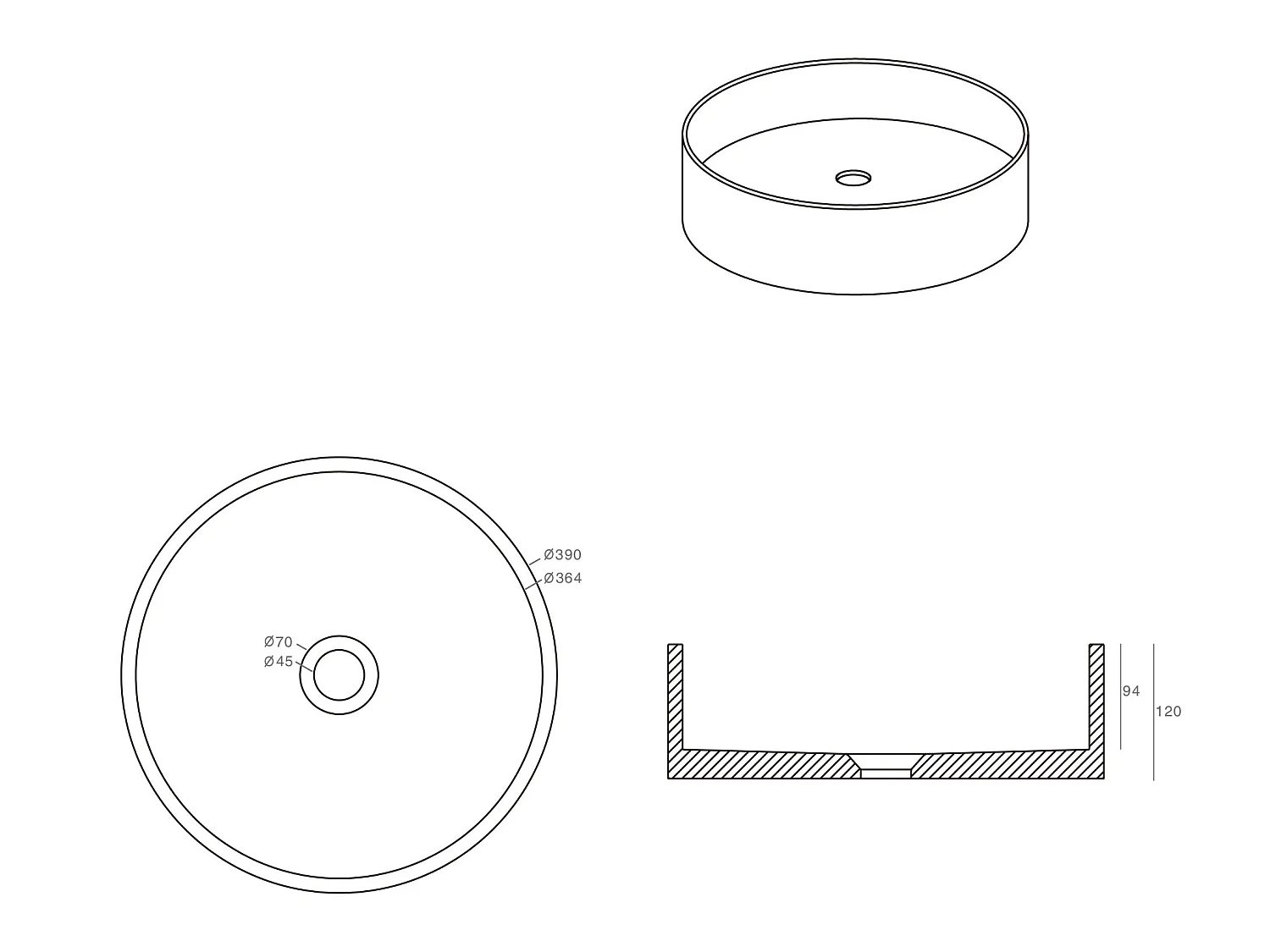 Lavabo rotondo bianco da appoggio 39 cm in Graniglia - DUKAT