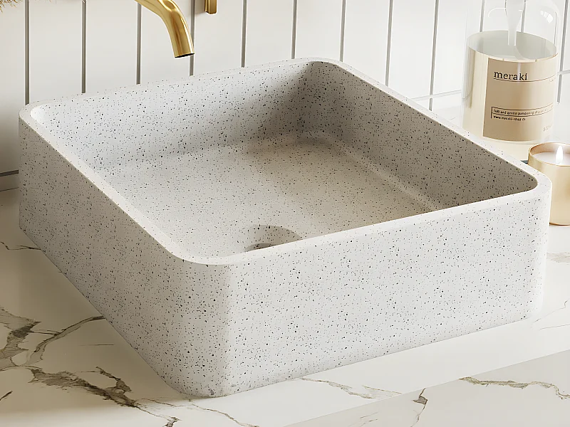 Quadratisches Aufsatzwaschbecken aus Terrazzo - B 39 x T 39 cm - STOCHI
