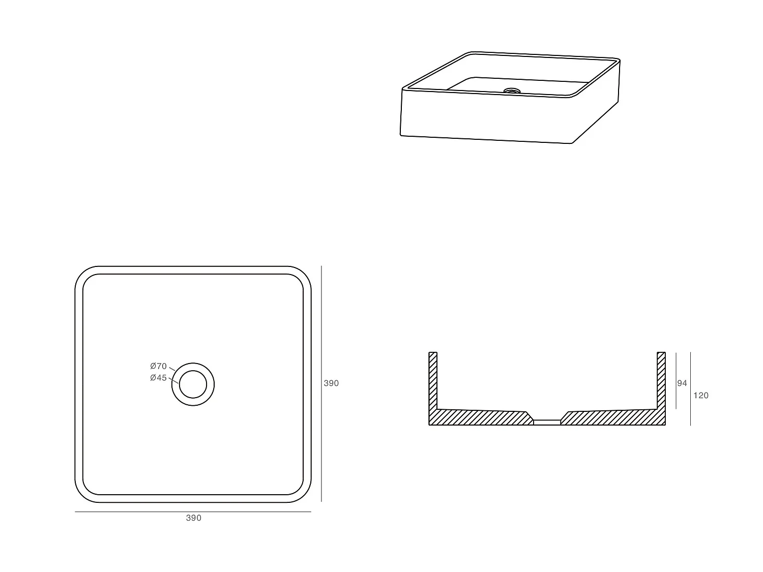 Vasque à poser carrée en terrazzo - L39 x l39 cm - STOCHI