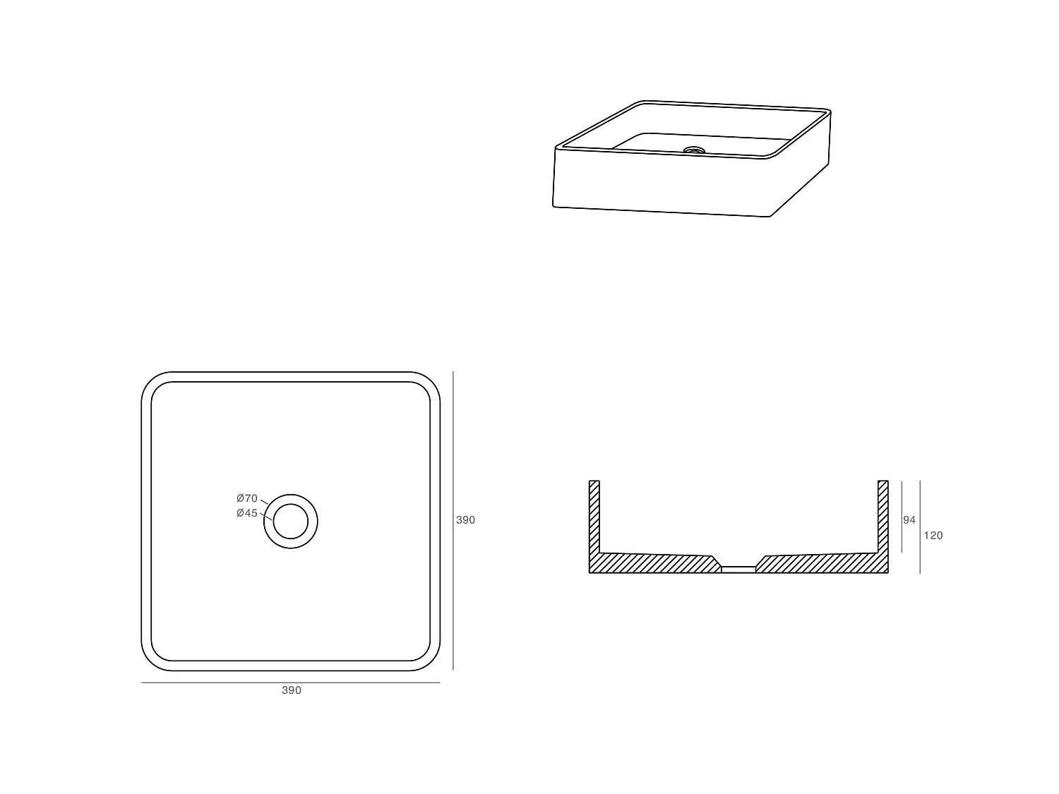 Lavabo cuadrado de terrazo - Ancho 39 x 39 cm - STOCHI