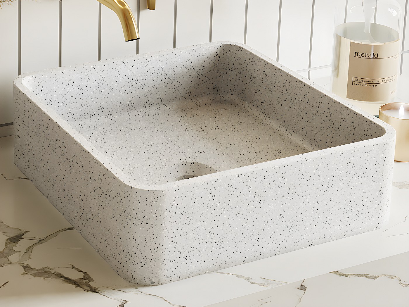 Vierkante wastafel om te plaatsen van terrazzo, L39 x B39 cm, STOCHI