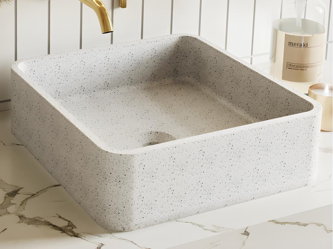 Vasque à poser carrée en terrazzo - L39 x l39 cm - STOCHI
