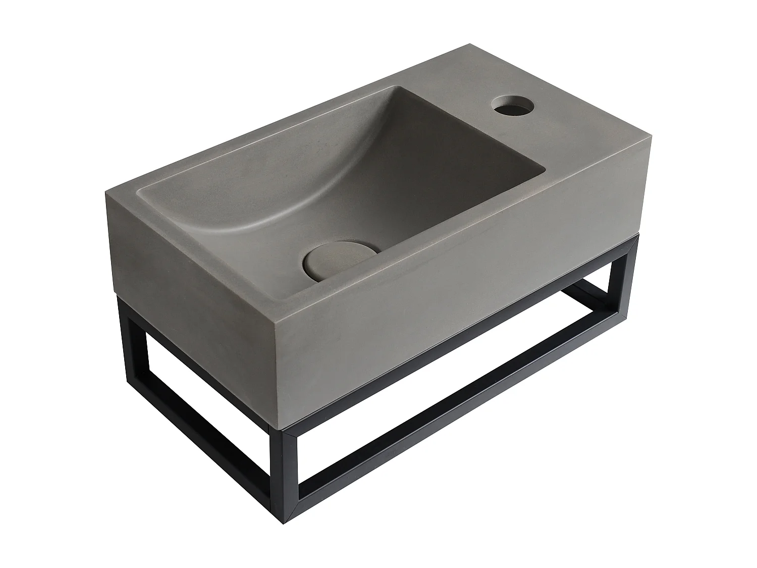 Handwaschbecken hängend rechteckig aus Beton - Wasserhahn rechts - B 40 x T 22 cm - UCHAMI