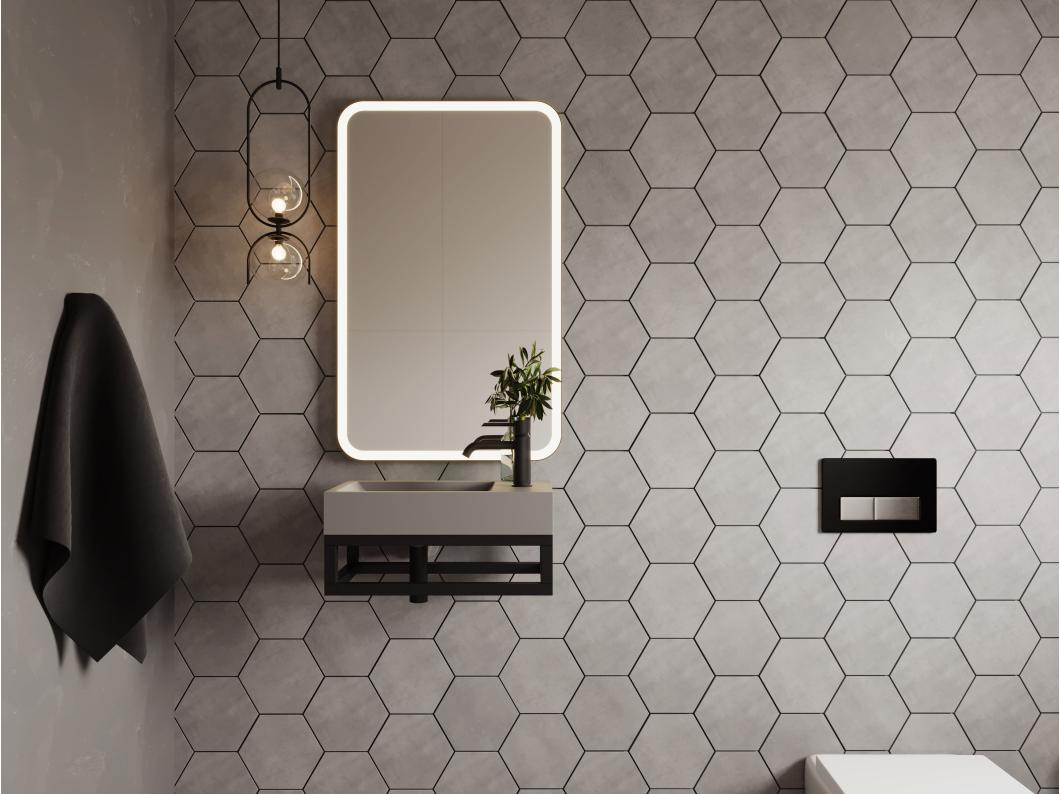 Lavabo suspendido de cemento con soporte - Grifos a la derecha - Ancho 40 x 22 cm - UCHAMI