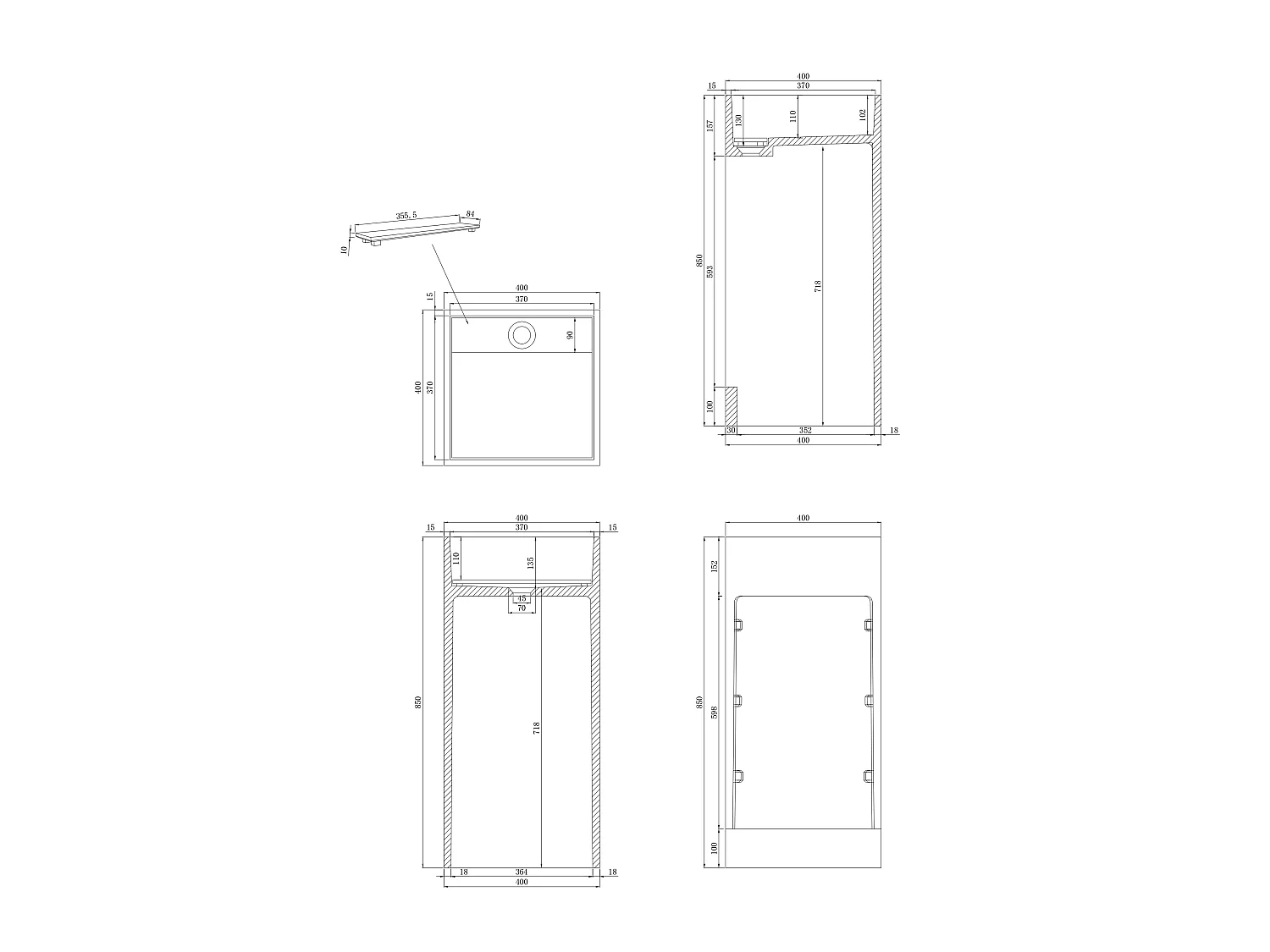 Waschbecken mit Betonfuß - B 40 x T 40 x H 80 cm - BALEZINO