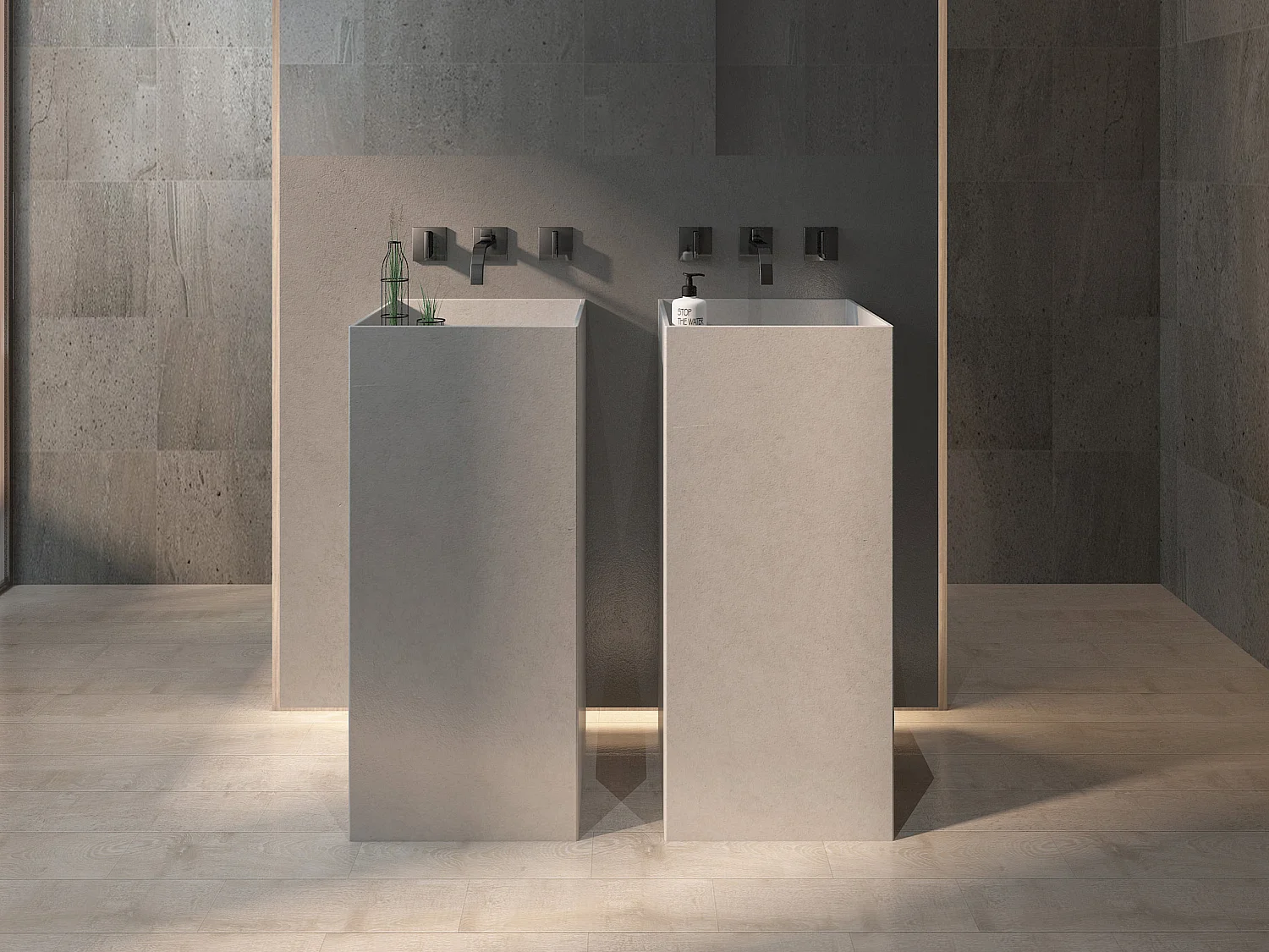 Waschbecken mit Betonfuß - B 40 x T 40 x H 80 cm - BALEZINO