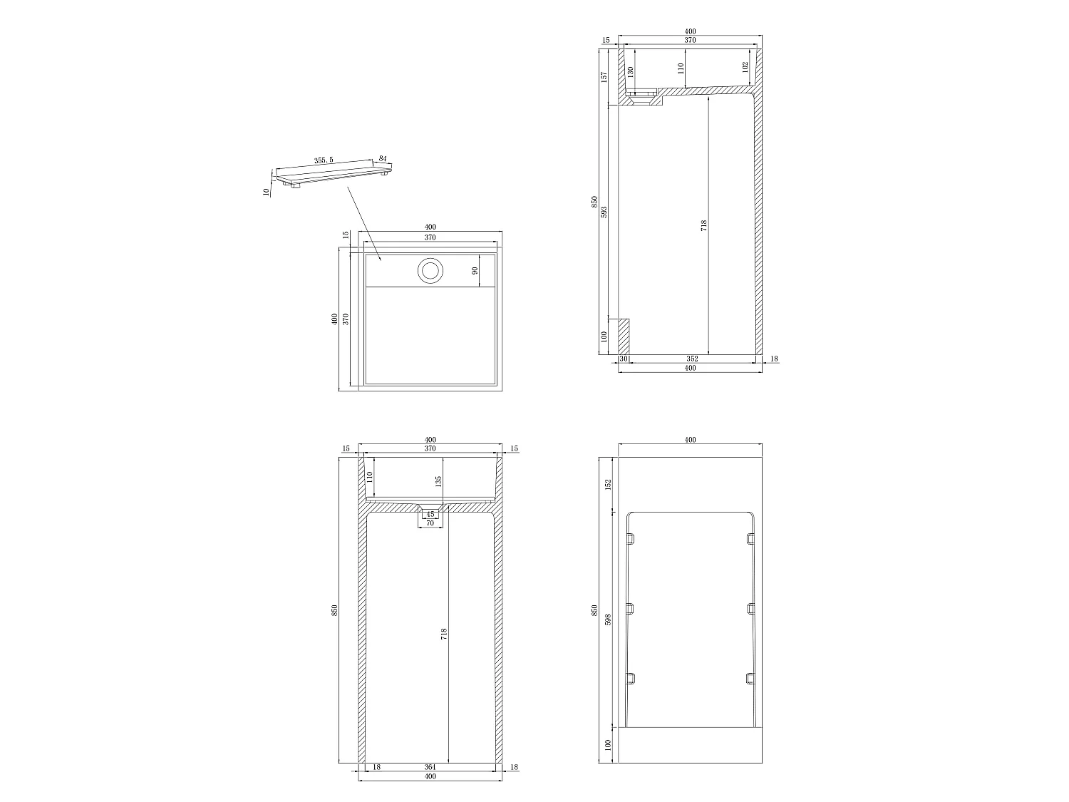 Waschbecken mit Betonfuß - B 40 x T 40 x H 80 cm - BALEZINO