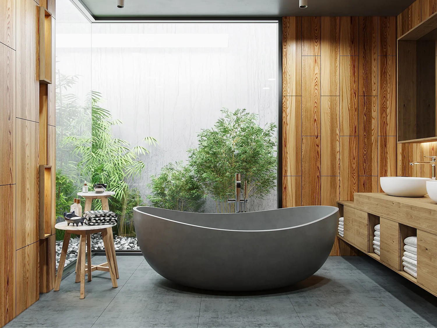 Freistehende Badewanne aus Beton - 400 l - 160 x 100 x 59,4 cm - IVANOVO