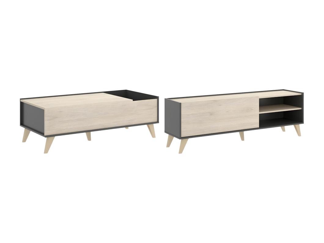 Ensemble Table basse + Meuble TV - Anthracite et chêne - Séjour scandinave KOLYMA
