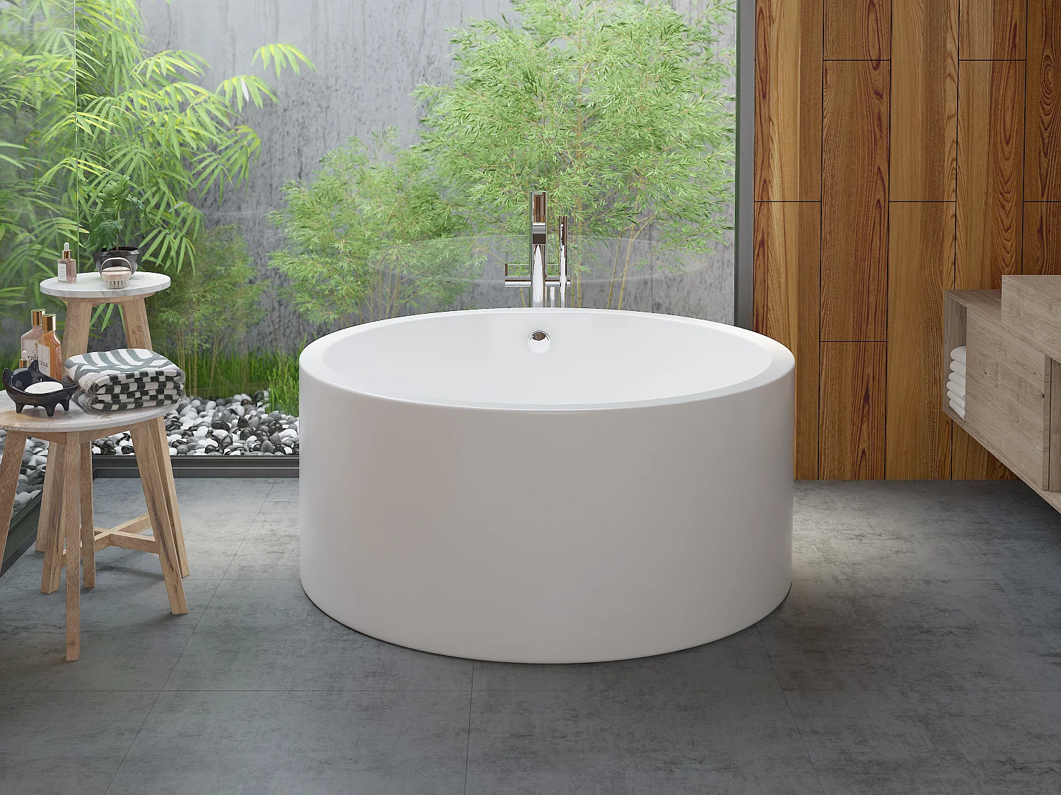 Freistehende Badewanne rund - 165 L - 130 x 130 x 58 cm - Acryl - Weiß - LAGUNO