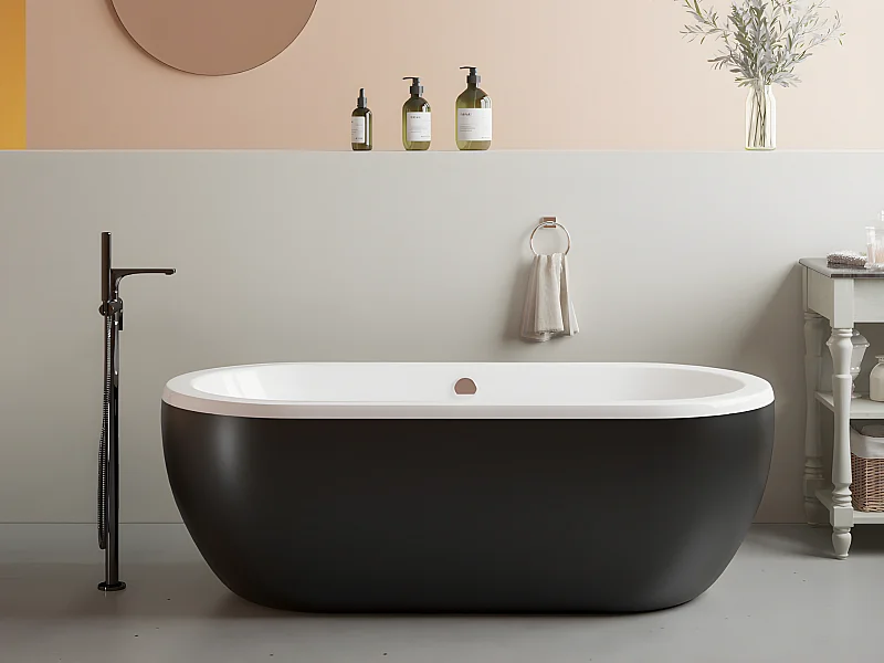 Vasca da bagno freestanding ovale 200 litri 170 x 80 x 58 cm Nero matt - Acrilico - NEPTUNA