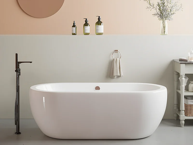 Baignoire îlot ovale - 200 L - 170 x 80 x 58 cm - Blanche - Acrylique - NEPTUNA