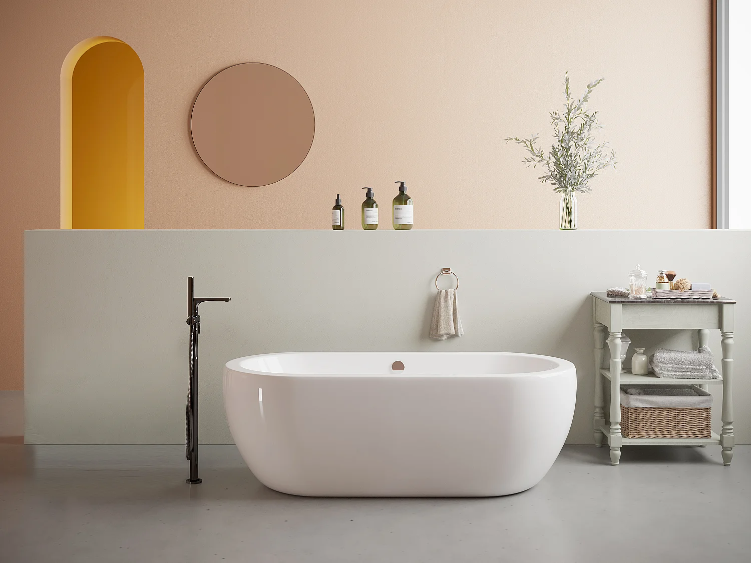 Bañera exenta ovalada - 200 L - 170 x 80 x 58 cm - Blanco - Acrílico - NEPTUNA