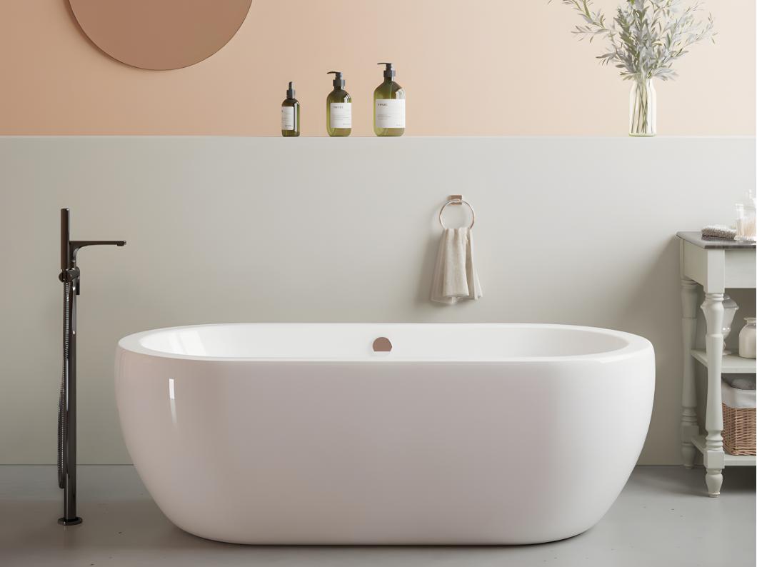 Bañera exenta ovalada - 200 L - 170 x 80 x 58 cm - Blanco - Acrílico - NEPTUNA