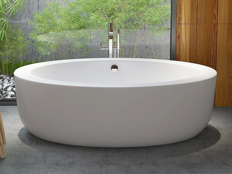 Freistehende Badewanne oval - 251 L - 185 x 90 x 58 cm - Acryl - Weiß - MARMATI