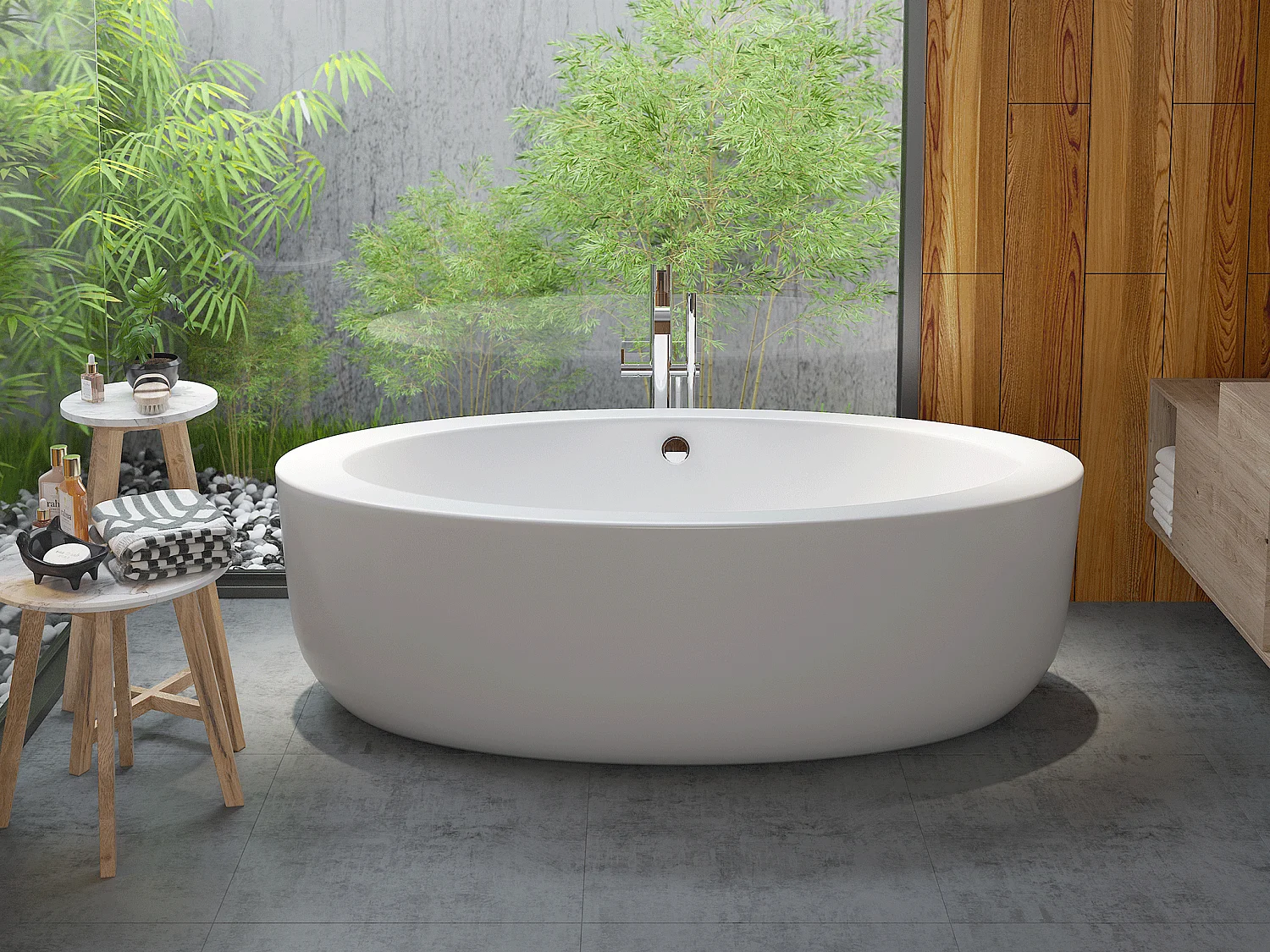 Freistehende Badewanne oval - 251 L - 185 x 90 x 58 cm - Acryl - Weiß - MARMATI