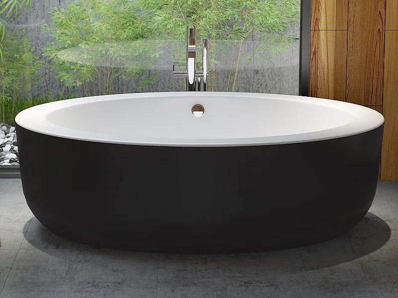 Baignoire îlot ovale - 251 L - 185 x 90 x 58 cm - Noire - Acrylique - MARMATI