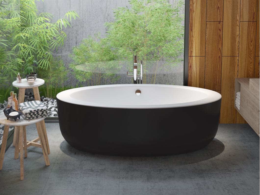 Freistehende Badewanne oval - 251 L - 185 x 90 x 58 cm - Acryl - Schwarz - MARMATI