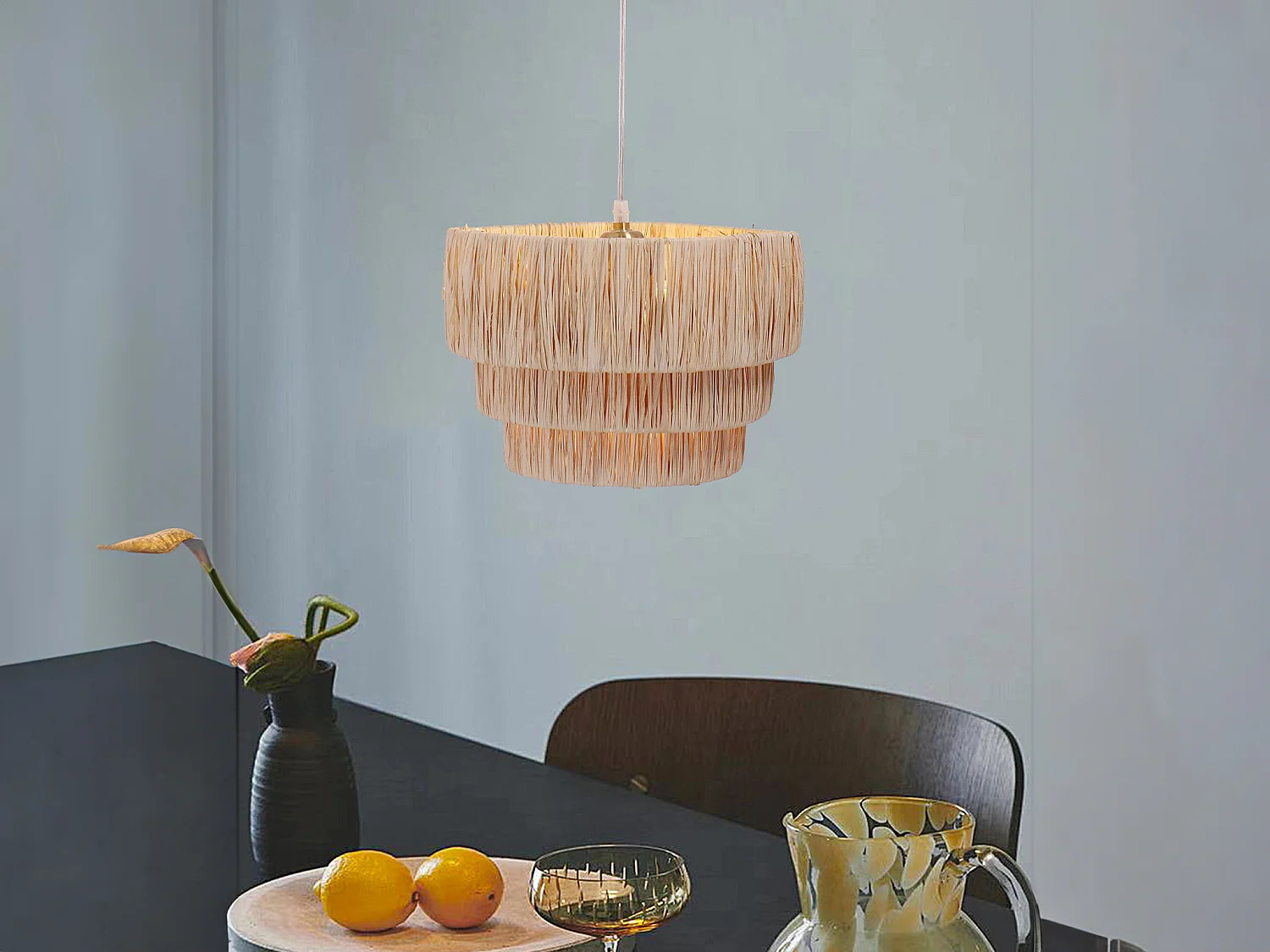 Suspension en raphia - D. 30 x H. 171 cm - Naturel  - SARNIA