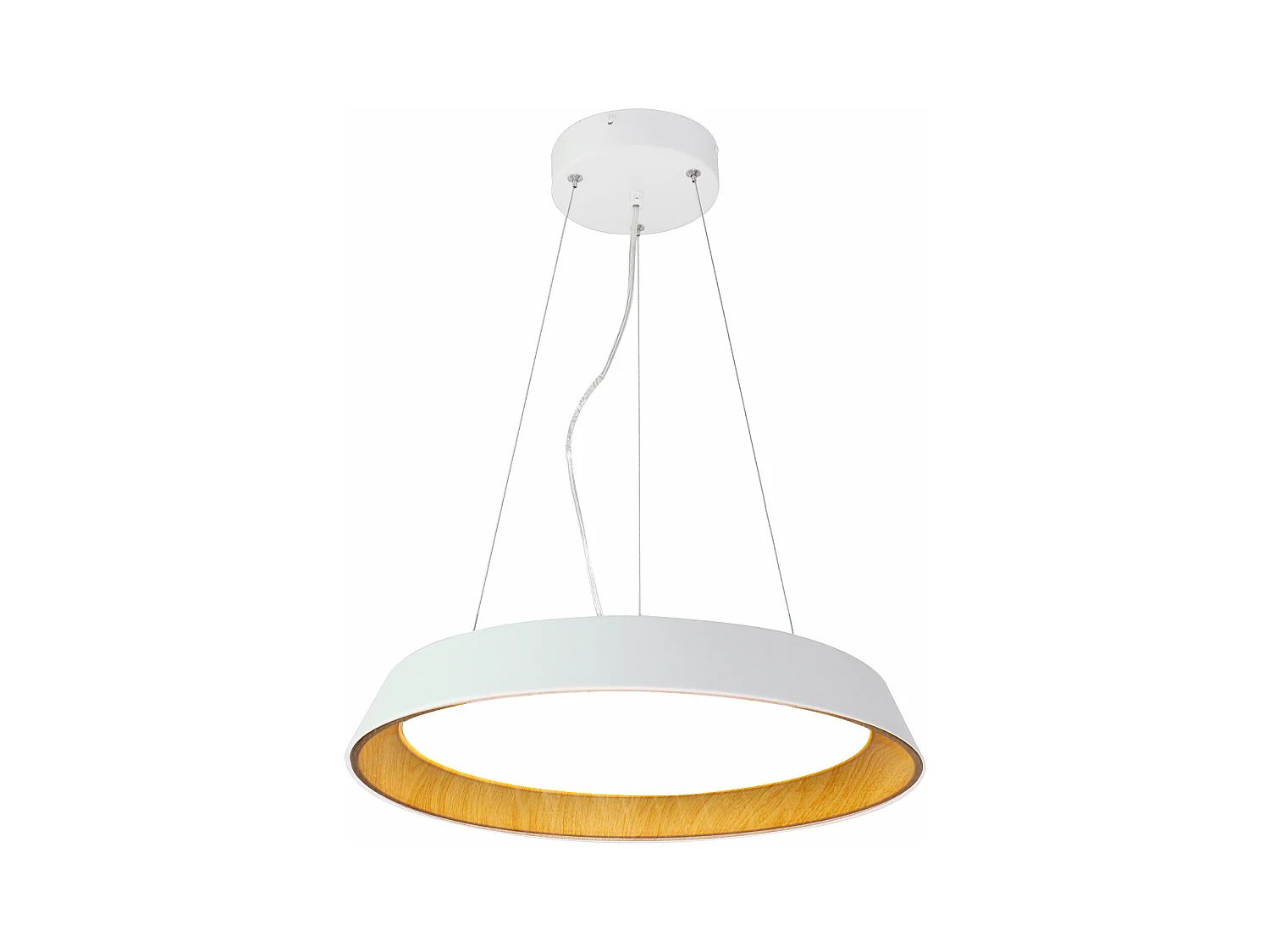 Suspension LED en métal et aluminium  - D. 45 cm - Blanc et naturel - DERRY