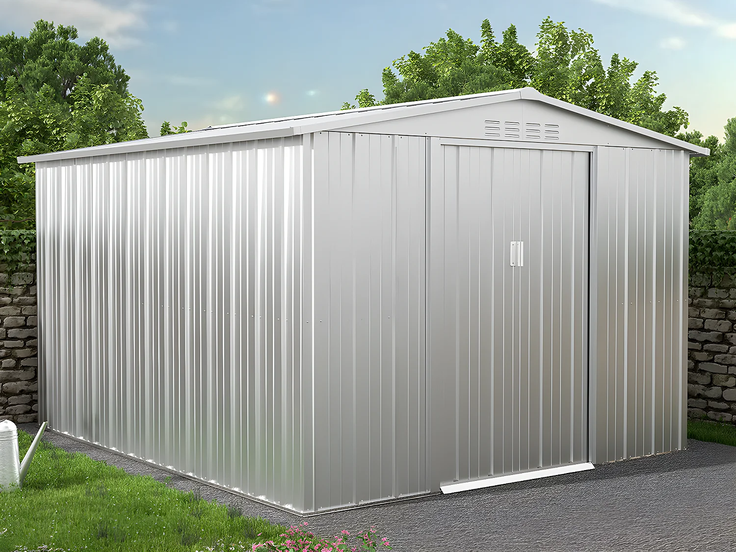 Tuinhuisje van gegalvaniseerd staal - Grijs - LINUS - 6,71 m²