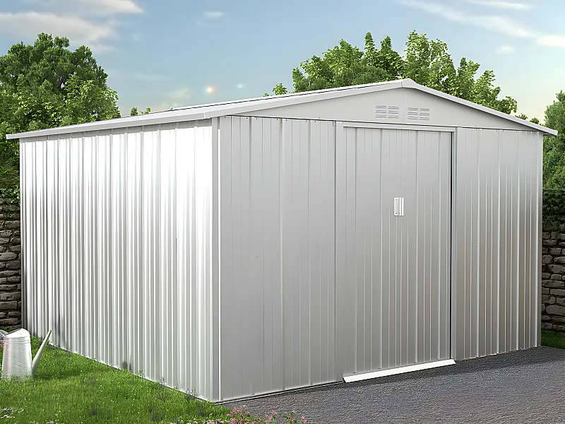 Abri de jardin métal en acier galvanisé gris 9,92 m² LINUS