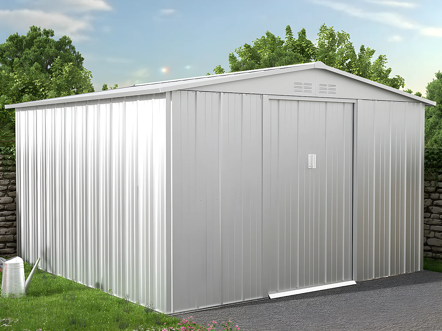 Casetta da giardino 9,92m² in Acciaio galvanizzato Grigio - LINUS