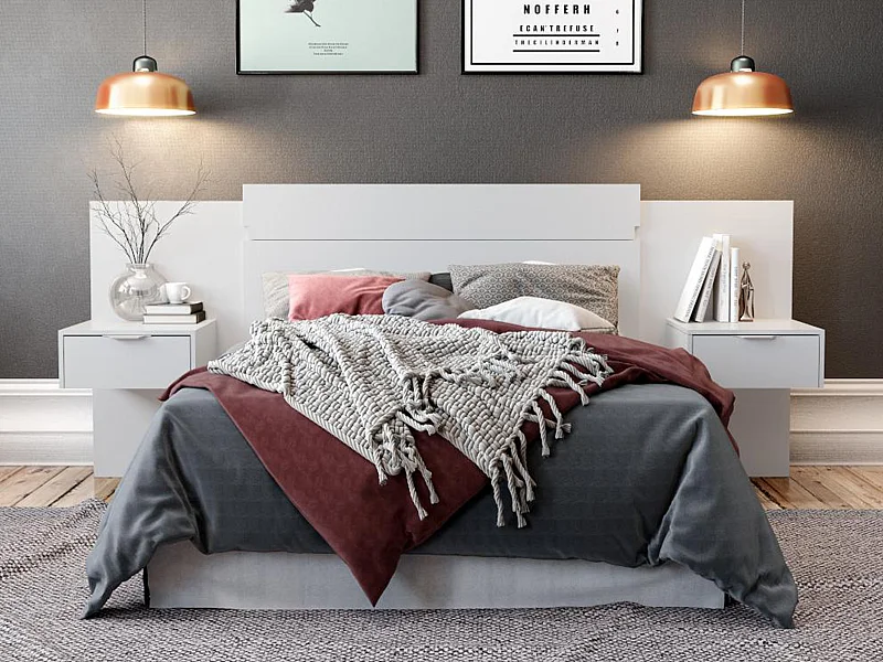 Cabecero extensible con mesas de noche - 140/160 cm - Blanco - PARATI