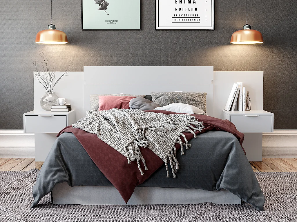 Uitbreidbaar hoofdeinde met nachtkastjes  - 140/160 cm - Kleur: Wit - PARATI