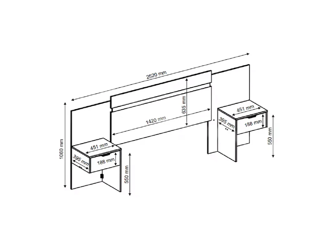 Tête de lit extensible avec chevets  - 140/160 cm - Blanc - PARATI