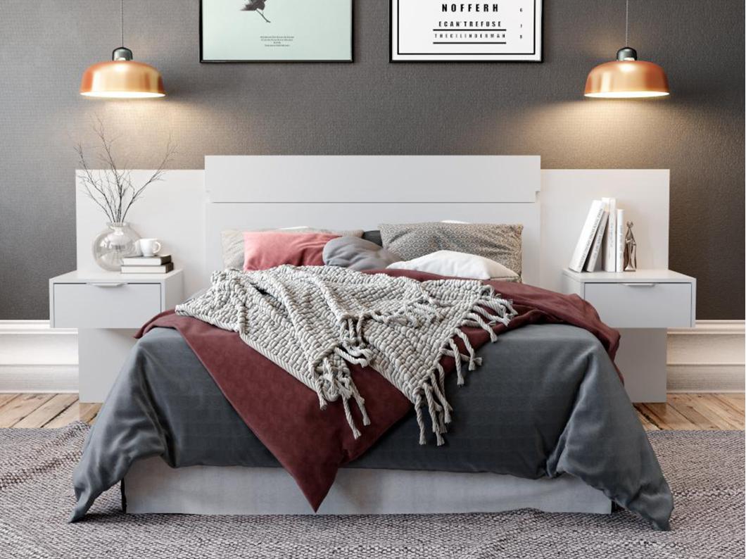 Tête de lit extensible avec chevets  - 140/160 cm - Blanc - PARATI