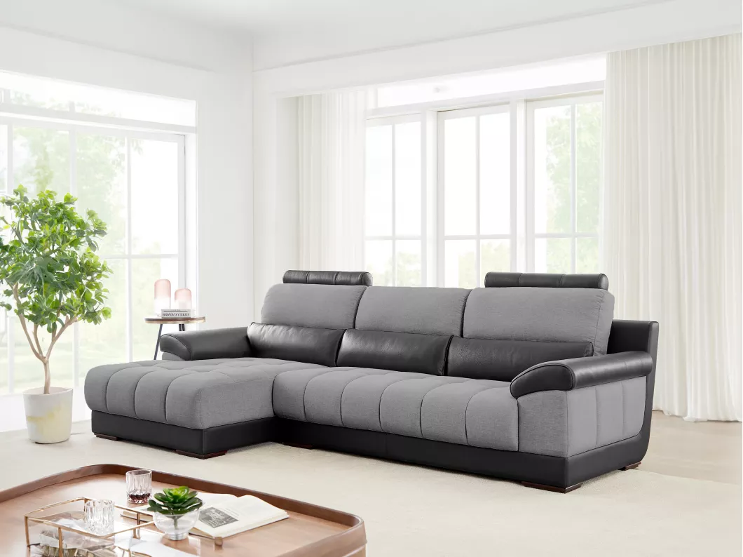 Kauf Unique Ecksofa - Ecke Links - Stoff & Leder - Schwarz & Grau - ARAGON