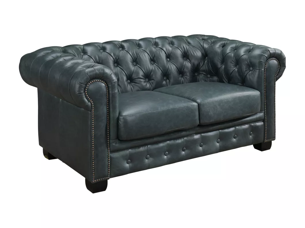 Kauf Unique Chesterfield Ledersofa 2-Sitzer - Büffelleder - Graugrün - BRENTON