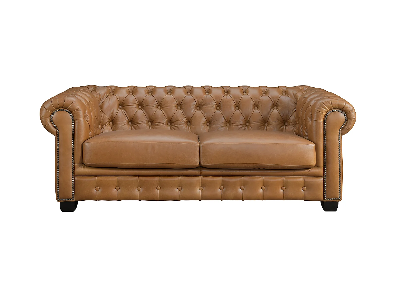 Chesterfield 3-zitsbank BRENTON 100% buffelleer - Vintage caramel