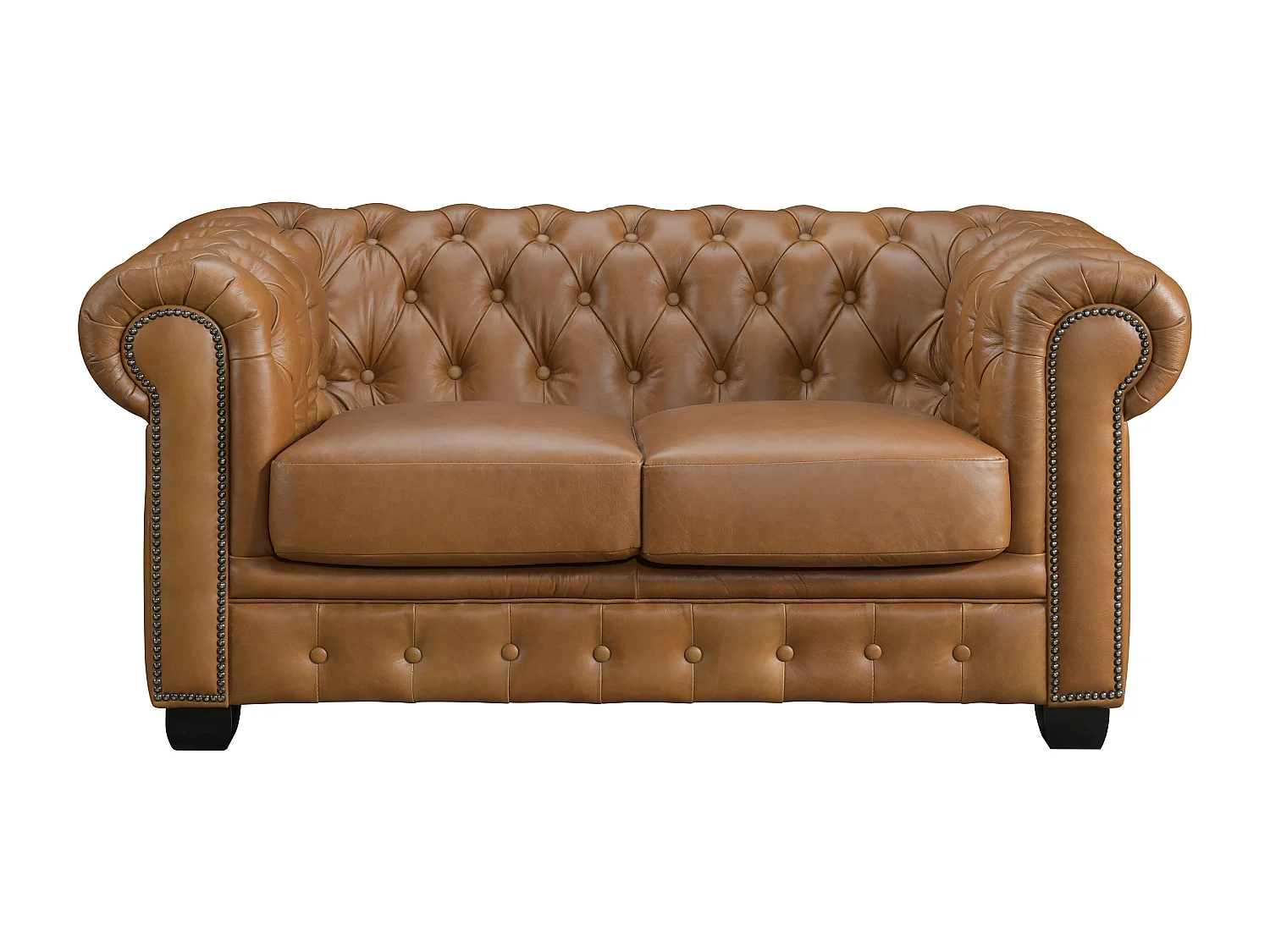 Divano chesterfield 2 posti 100% Pelle di bufalo Caramello Vintage - BRENTON