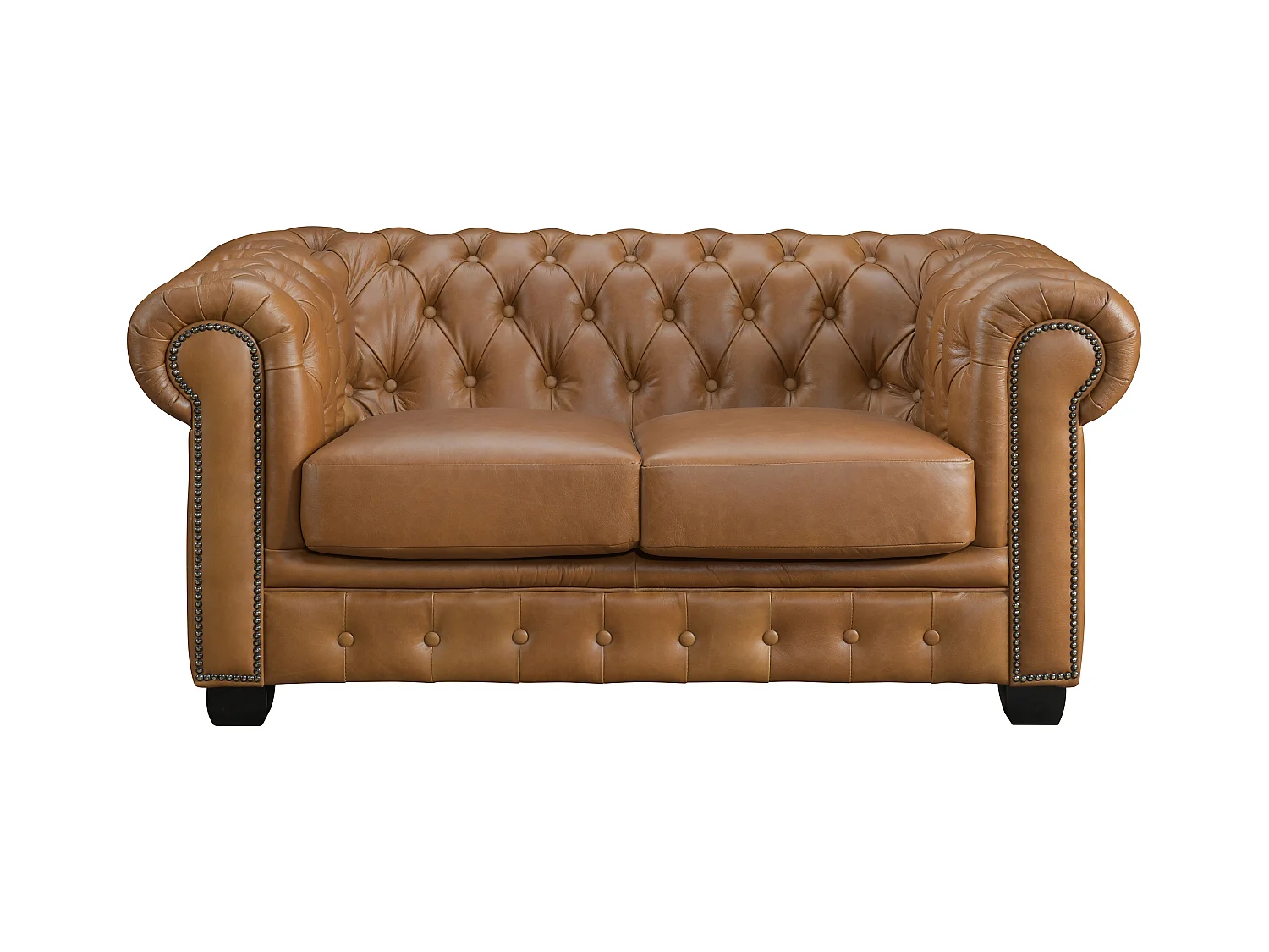 Chesterfield 2-zitsbank BRENTON 100% buffelleer - Vintage caramel