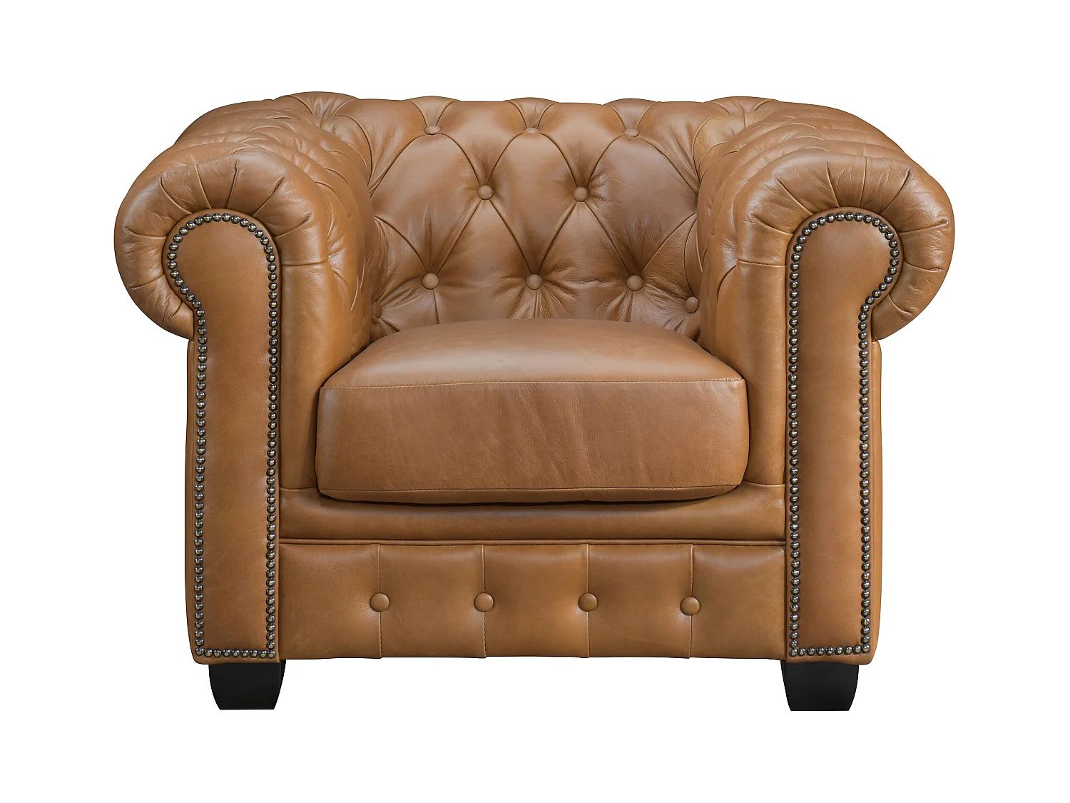 Chesterfield fauteuil BRENTON 100% buffelleer - Vintage caramel