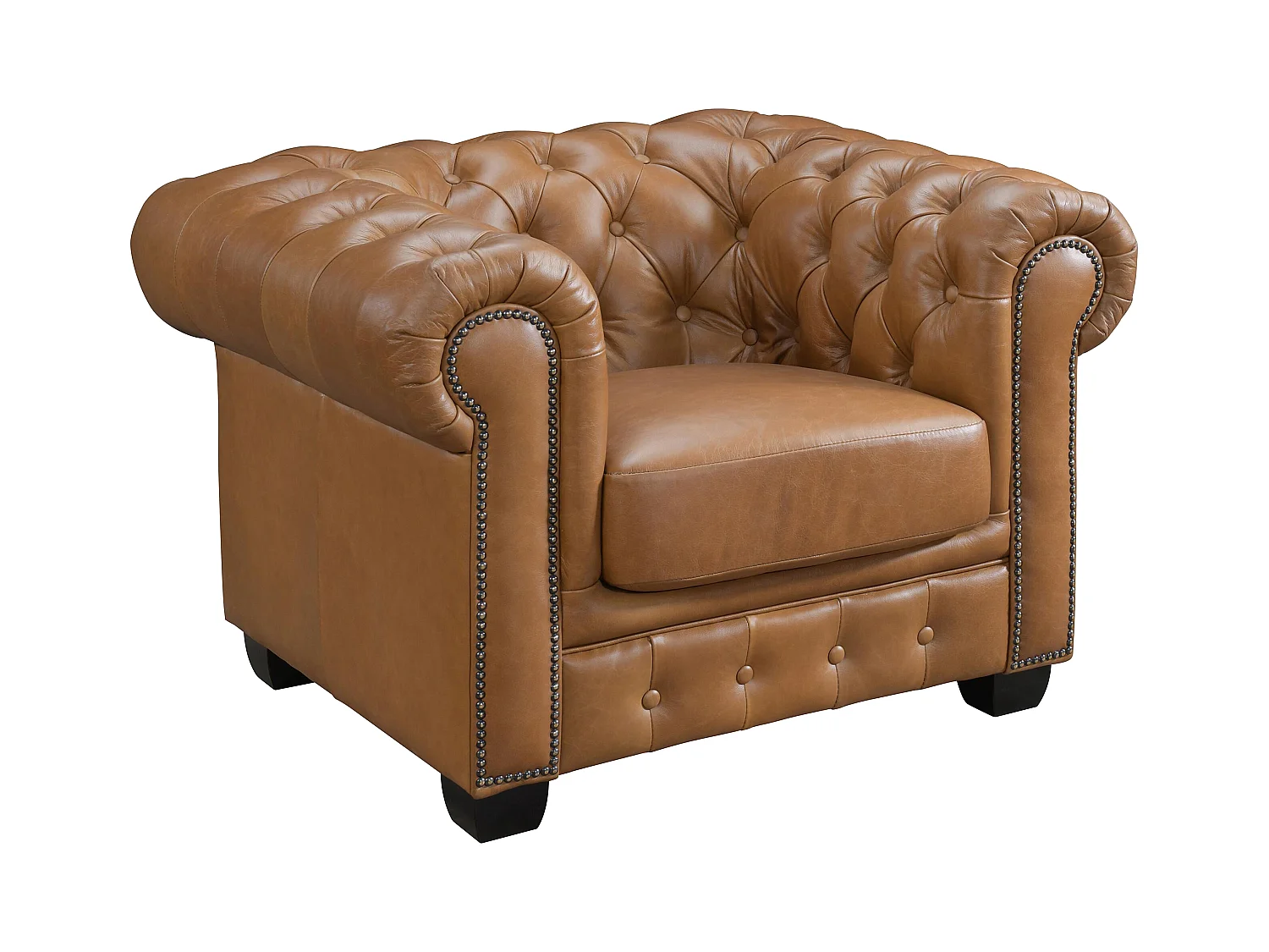 Chesterfield fauteuil BRENTON 100% buffelleer - Vintage caramel