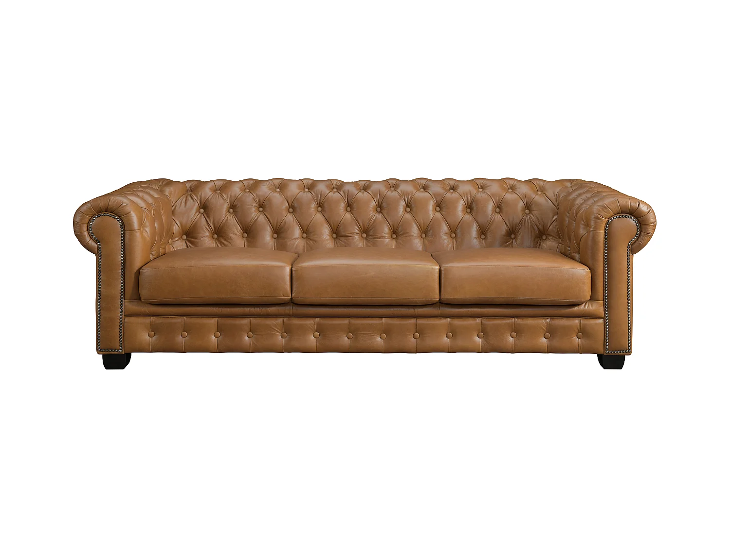 Chesterfield zitbank 4 plaatsen BRENTON 100% buffelleer - Vintage caramel