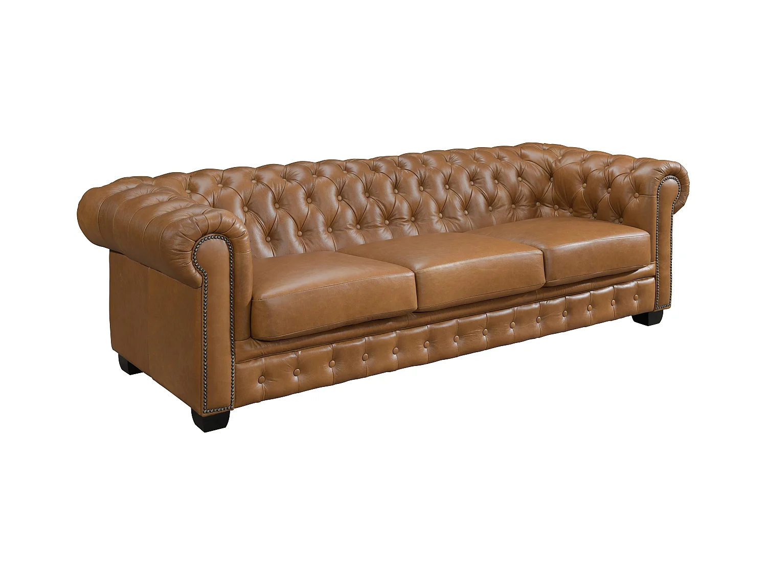 Chesterfield zitbank 4 plaatsen BRENTON 100% buffelleer - Vintage caramel