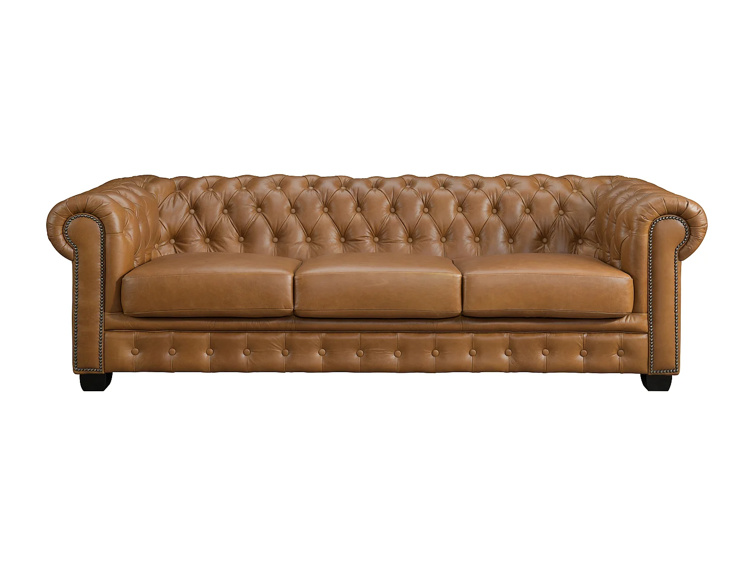 Chesterfield zitbank 4 plaatsen BRENTON 100% buffelleer - Vintage caramel