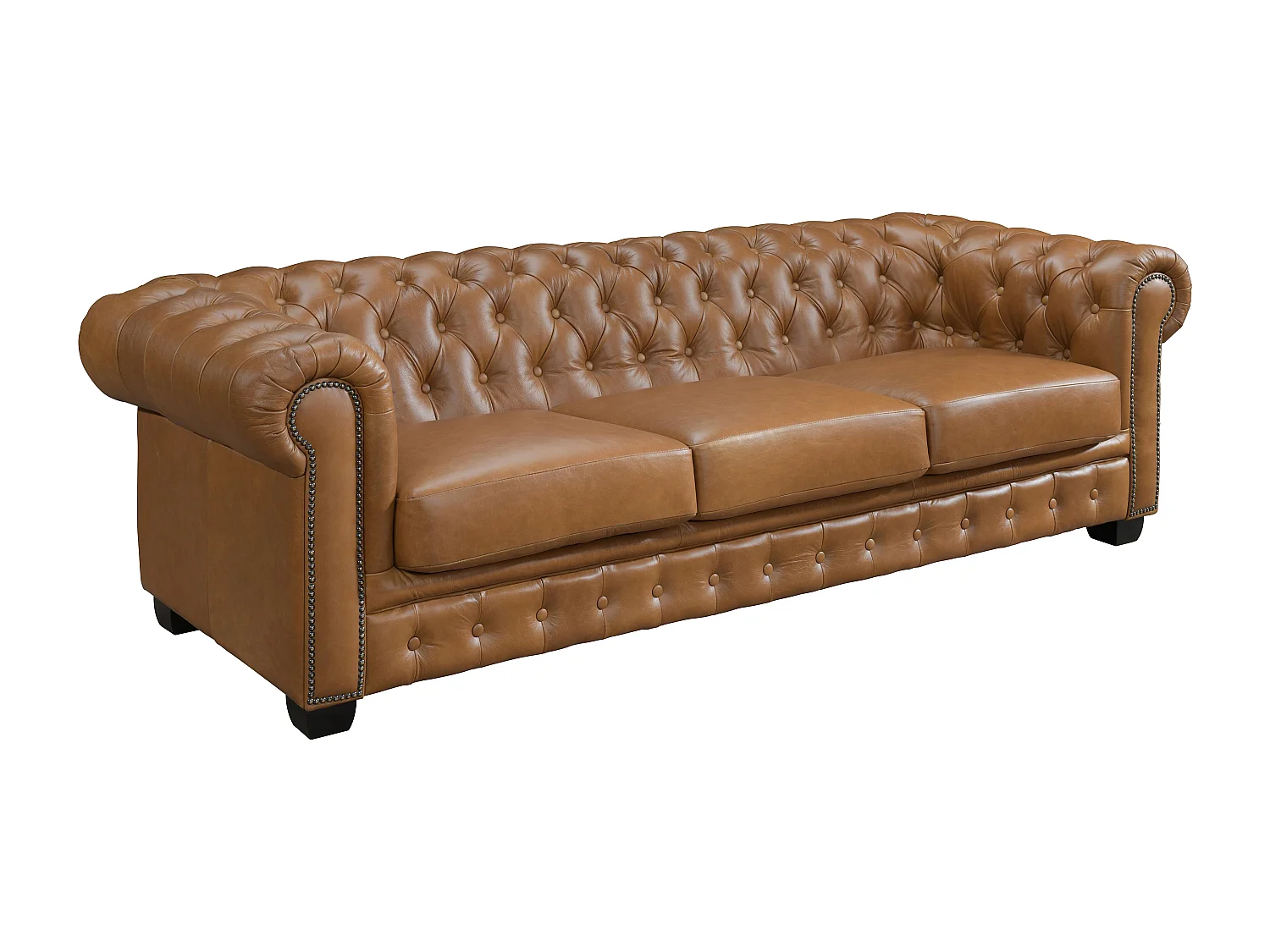 Chesterfield zitbank 4 plaatsen BRENTON 100% buffelleer - Vintage caramel