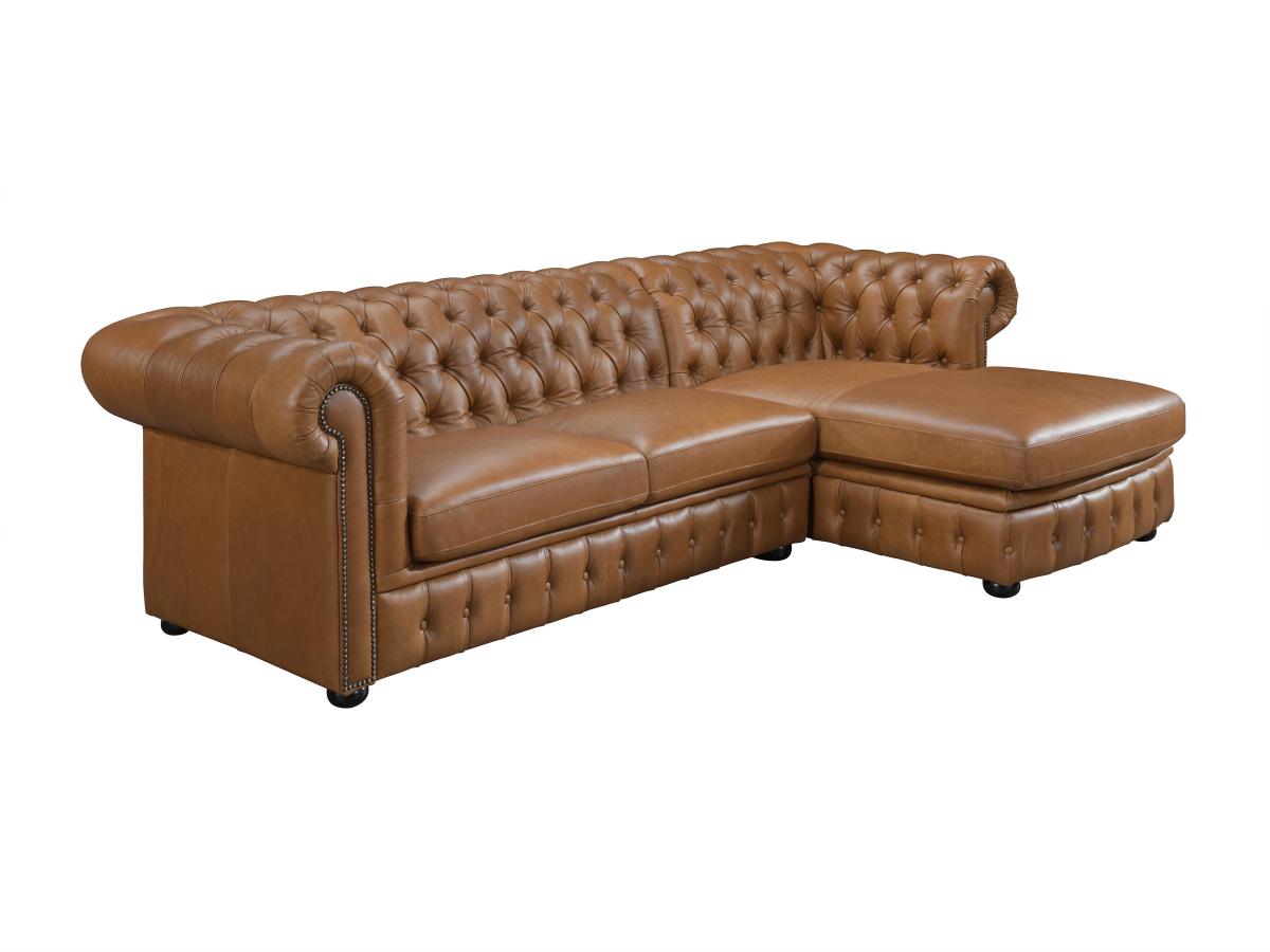 Chesterfield Ecksofa - Ecke Rechs - Büffelleder - Karamell - BRENTON günstig online kaufen