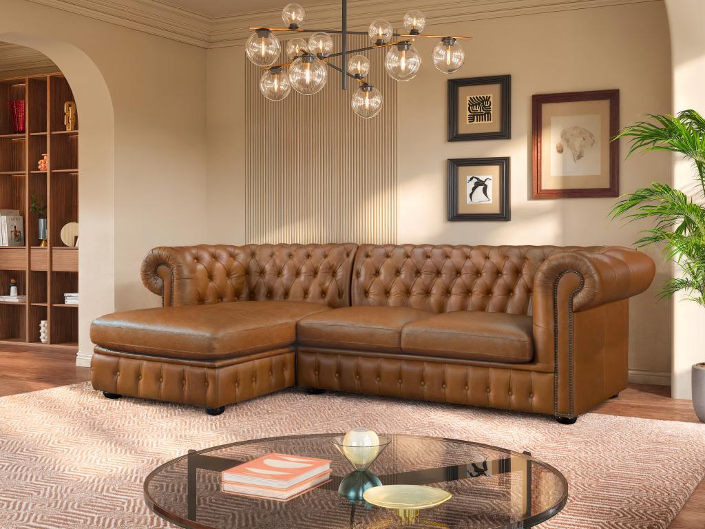 Chesterfield Ecksofa - Ecke Links - Büffelleder - Karamell - BRENTON günstig online kaufen