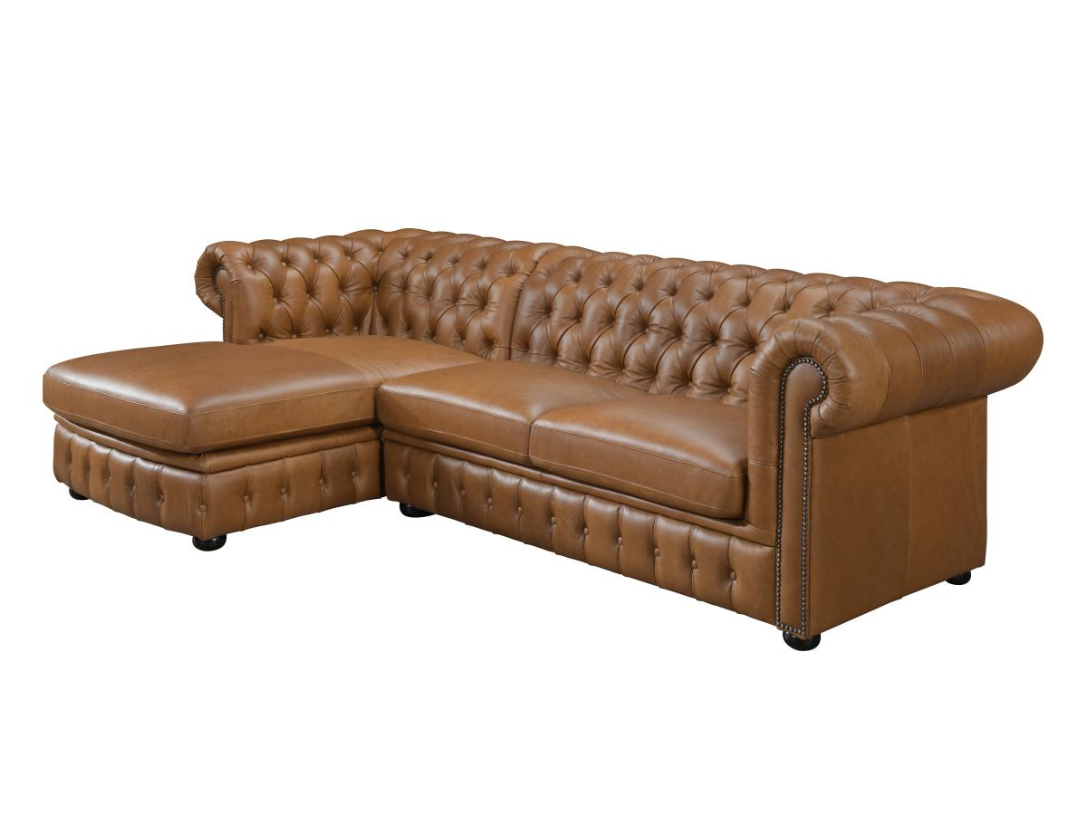 Chesterfield Ecksofa - Ecke Links - Büffelleder - Karamell - BRENTON günstig online kaufen