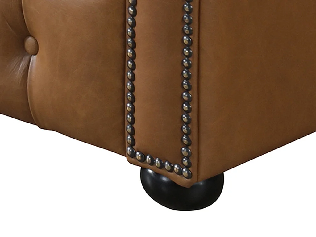 Vänstervänd chesterfieldsoffa BRENTON 100% premium buffelläder - Vintage karamell