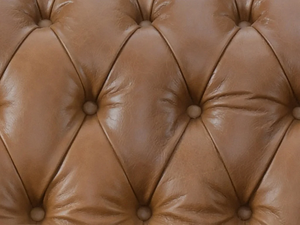 Vänstervänd chesterfieldsoffa BRENTON 100% premium buffelläder - Vintage karamell